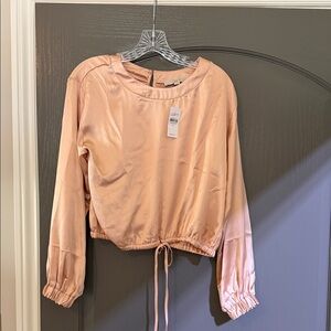LOFT Blush Pink Drawstring Hem Long Sleeve Blouse